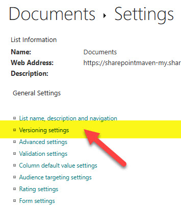 manage Version History settings in SharePoint
