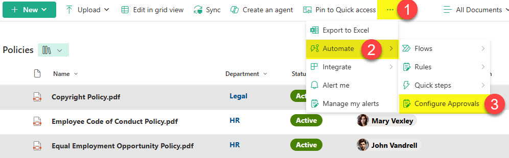 Configure Approvals in SharePoint