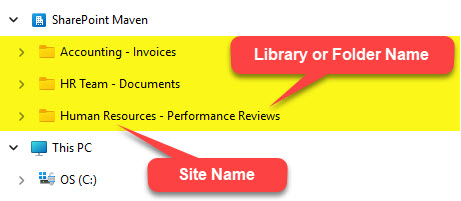 Example of Several Libraries/Folders synchronized to Windows Explorer