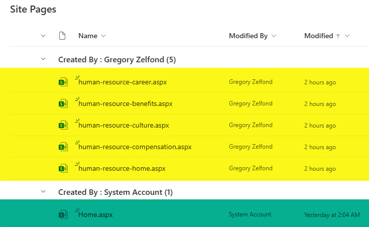 Site Pages Library within the Human Resources Communication Site Template