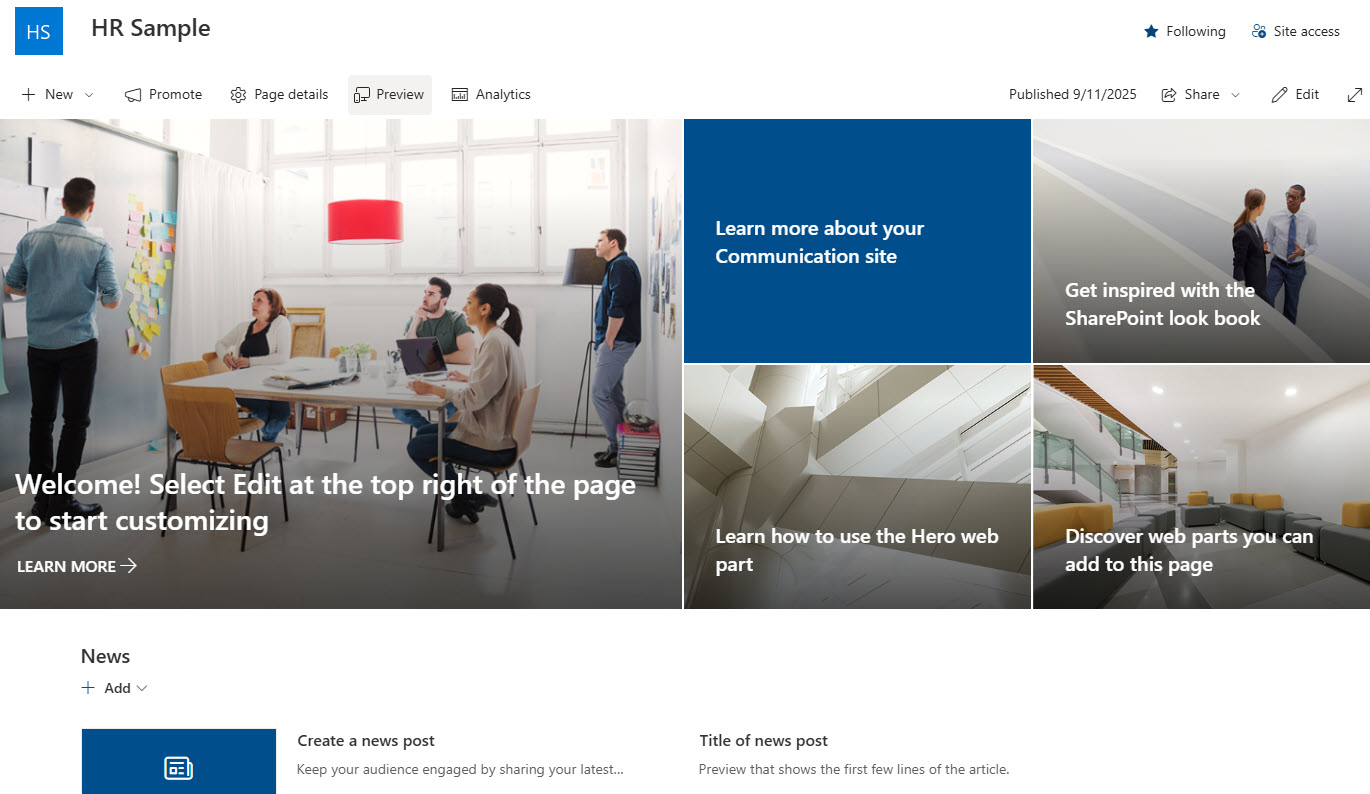 Default Look of the Home.aspx SharePoint Page
