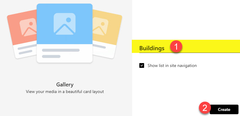 Creategallerylistsharepoint3