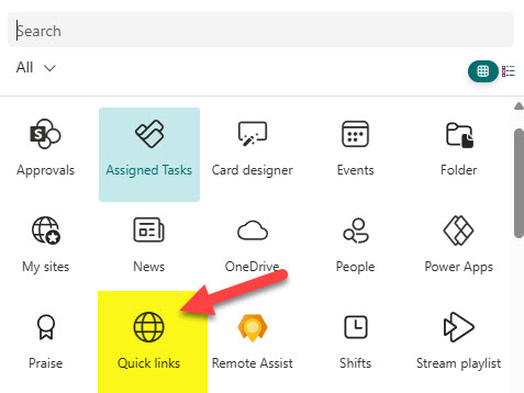 Viva Dashboard Quick Links Card