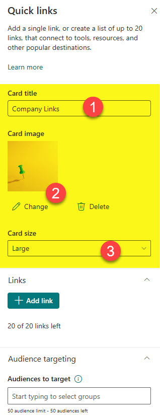 Viva Dashboard Quick Links Card