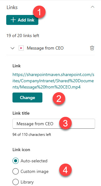 Viva Dashboard Quick Links Card