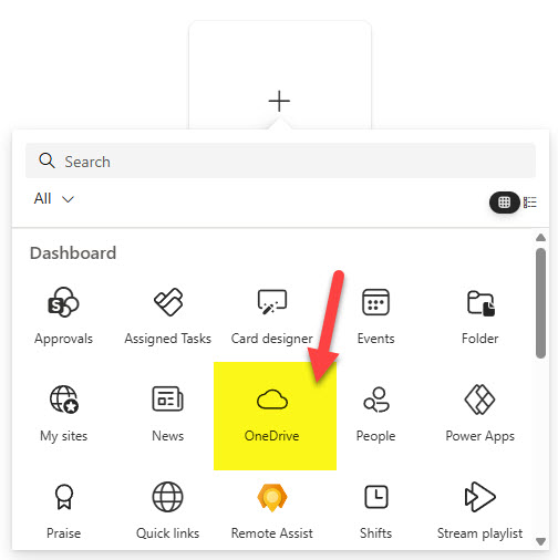 Viva Dashboard OneDrive Card