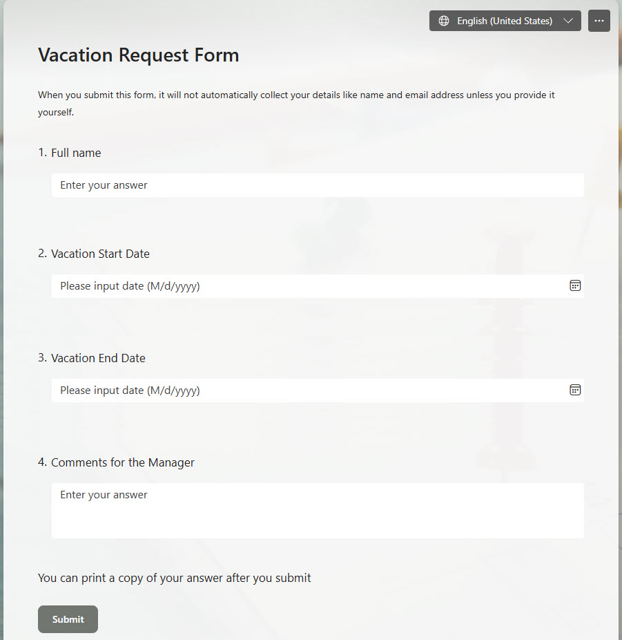 create a Form in Forms application