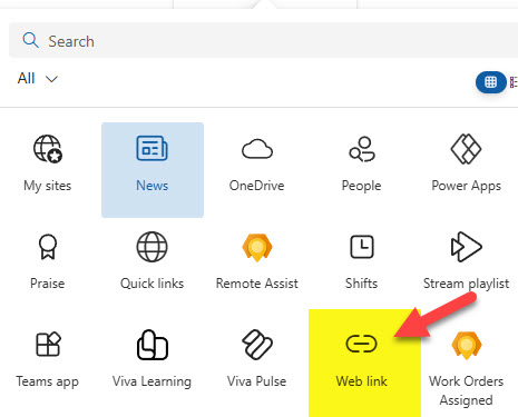 Viva Dashboard Weblink Card