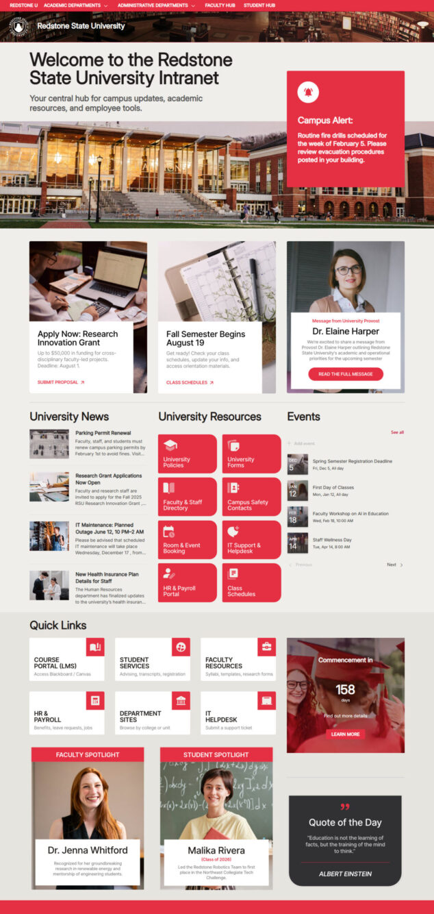 Example of a University Intranet Homepage