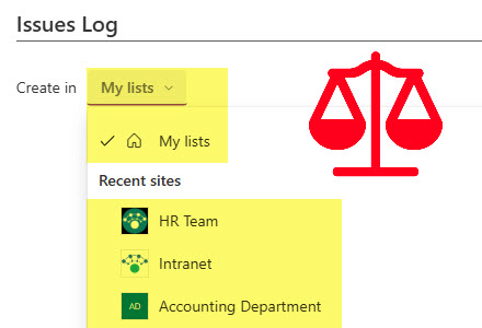 List creation screen. Lists can be Private or added to a Site.