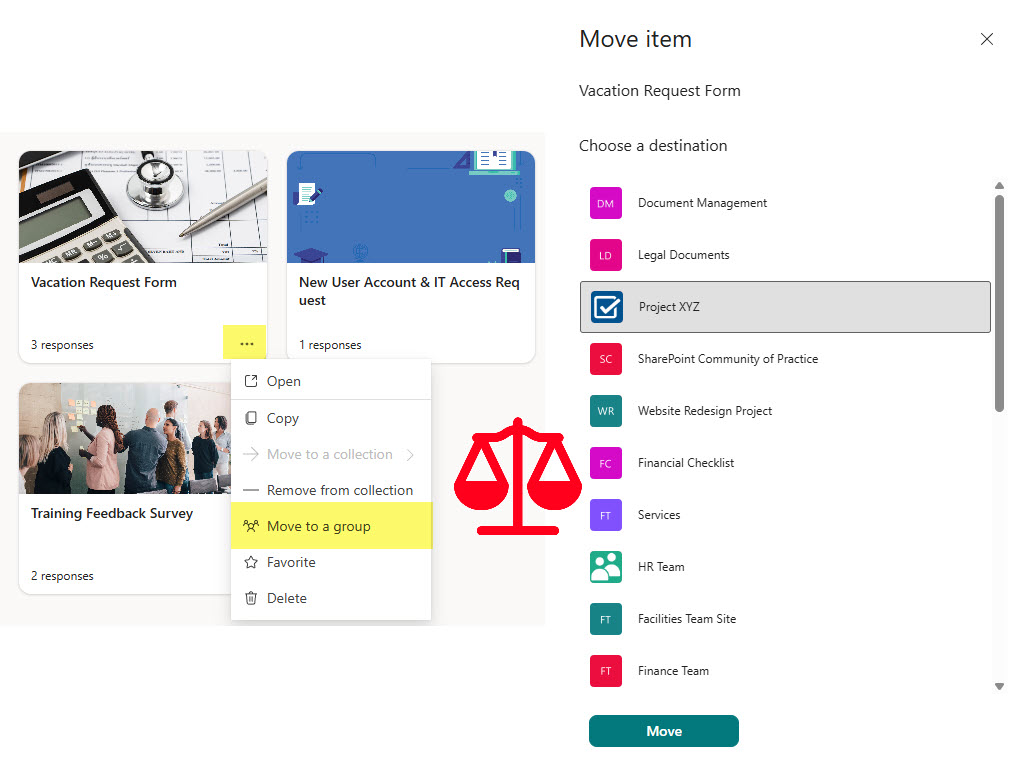 All Forms are created Private, unless you move them to an existing Microsoft 365 Group