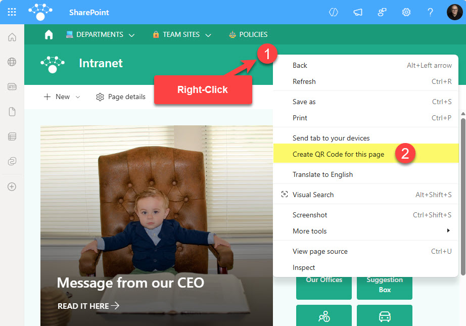 QR code for a SharePoint page