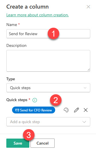 Quick Steps Column