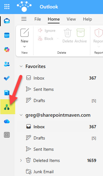 Org Explorer icon in the Outlook left app bar