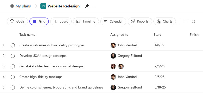 Basic Planner Grid View