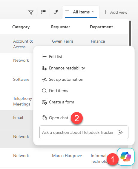 Copilot Chat window in SharePoint