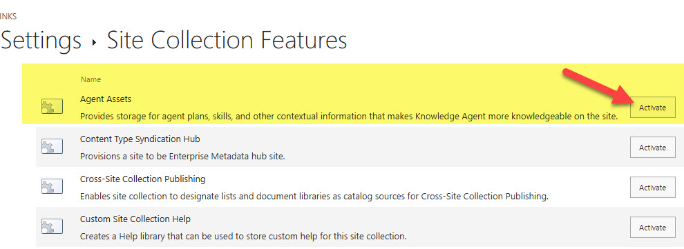 Enable Agent Assets Library via Site Collection Features